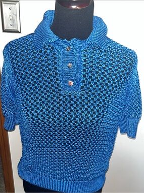 Zara Bright Blue Knit Polo Top